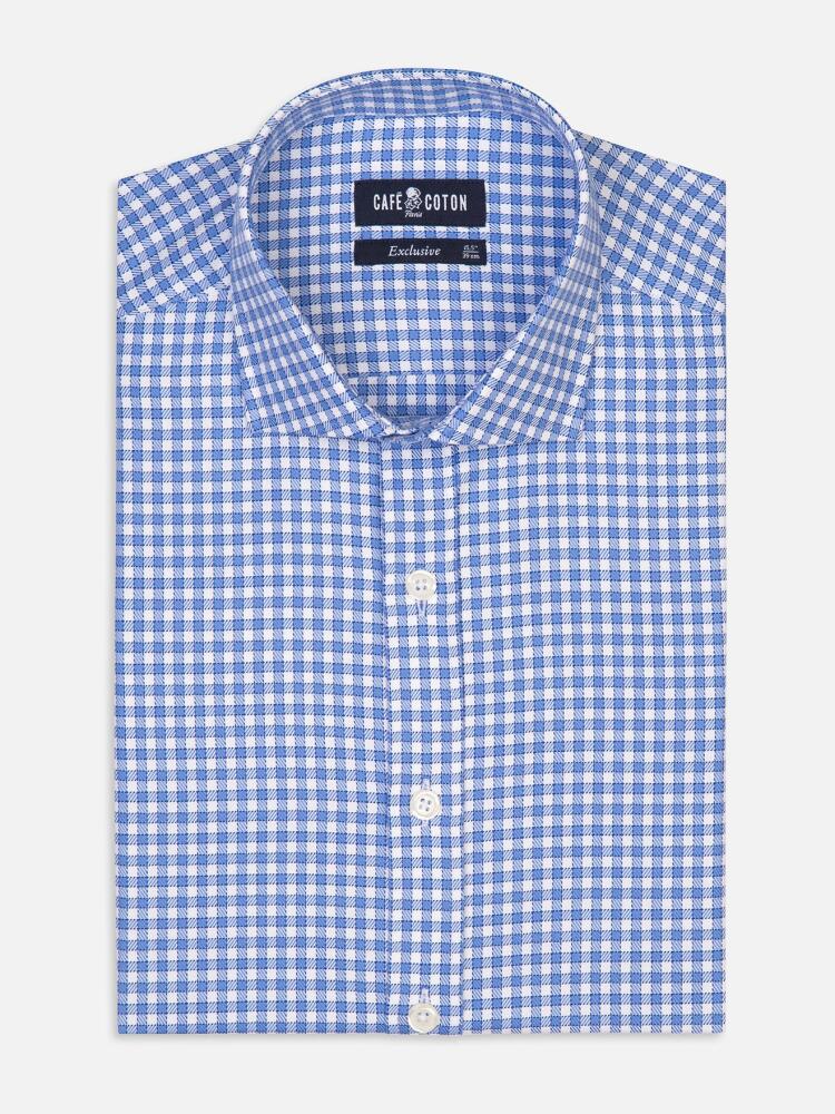 Chemise cintrée Mark à carreaux ciel - Grande Longueur de Manches