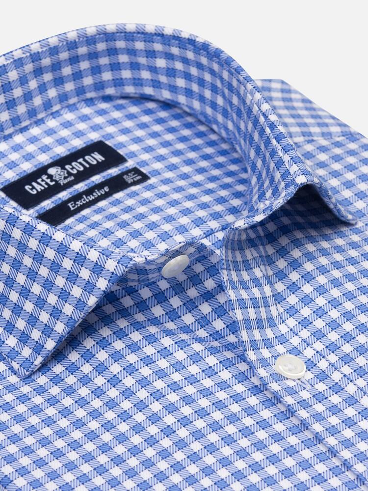 Chemise cintrée Mark à carreaux ciel - Grande Longueur de Manches