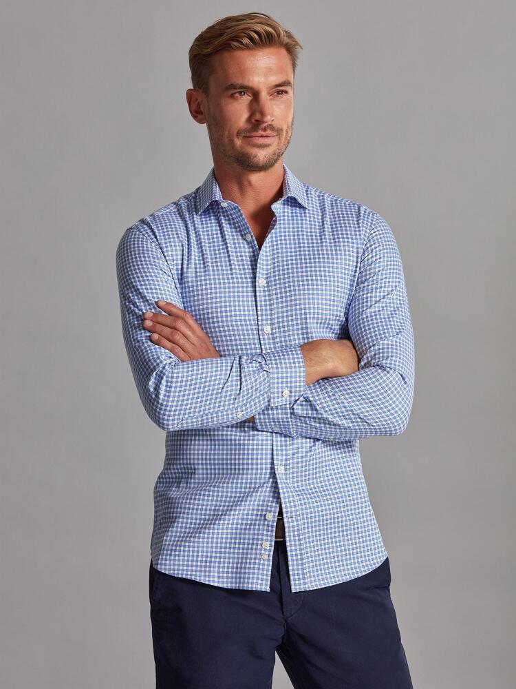 Chemise cintrée Mark à carreaux ciel - Grande Longueur de Manches