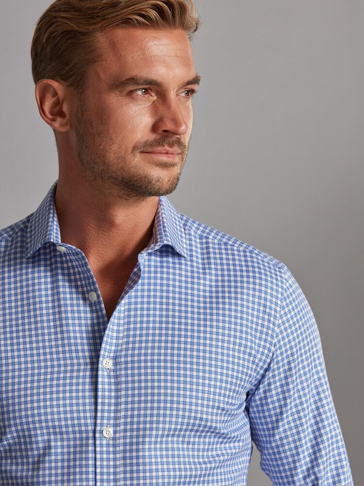 Chemise cintrée Mark à carreaux ciel - Grande Longueur de Manches