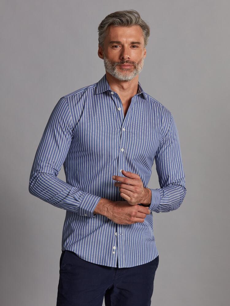Chemise cintrée Maxwel à rayures marine - Grande Longueur de Manches