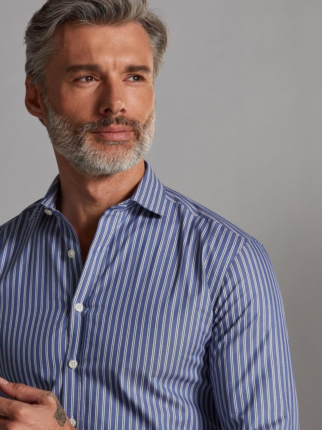 Chemise cintr&eacute;e Maxwel &agrave; rayures marine - Grande Longueur de Manches