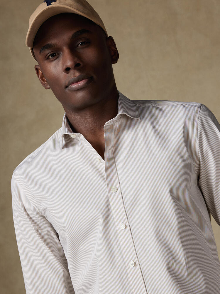 Camicia slim Menthon a righe beige - Manica extra lunga