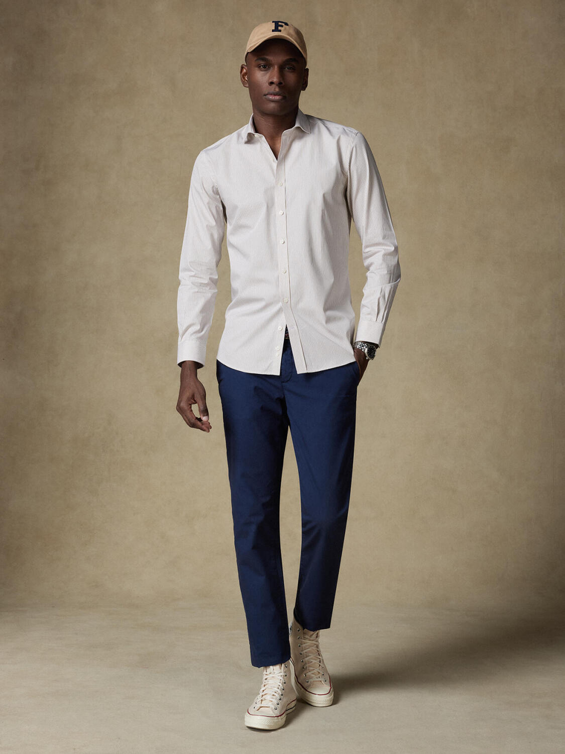 Camicia slim Menthon a righe beige - Manica extra lunga