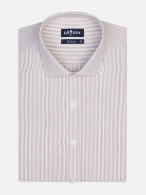 Chemise cintrée Menthon à rayures beige - Grande longueur de manches