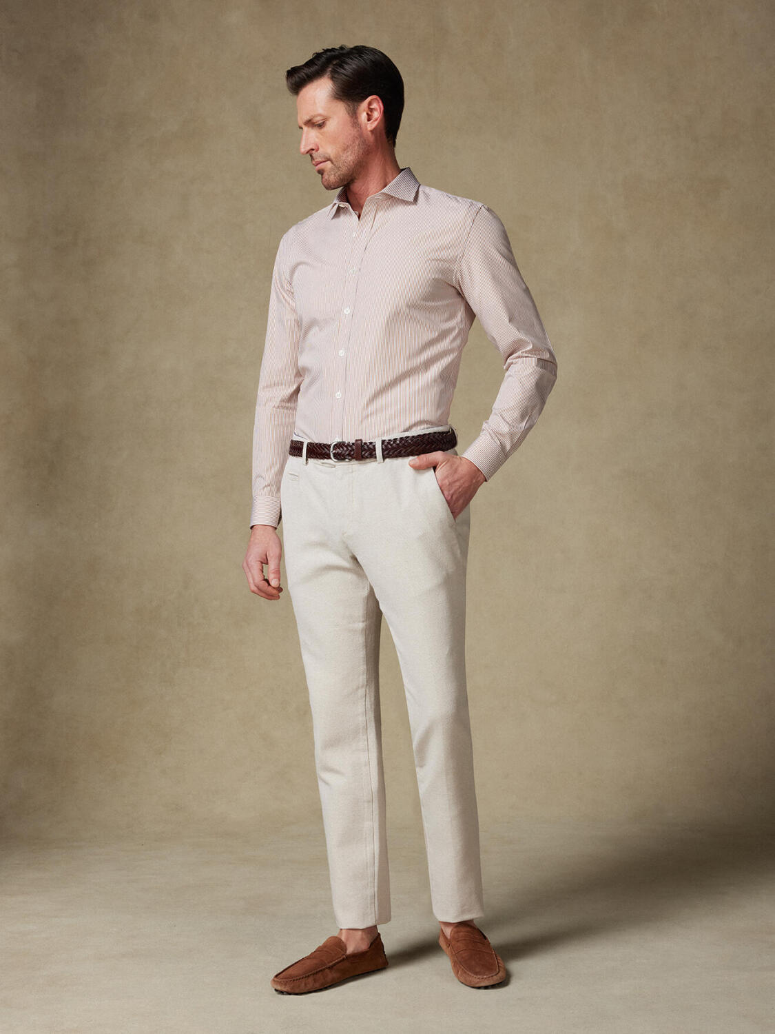 Camisa ajustada Menthon a rayas habano - Manga extra larga