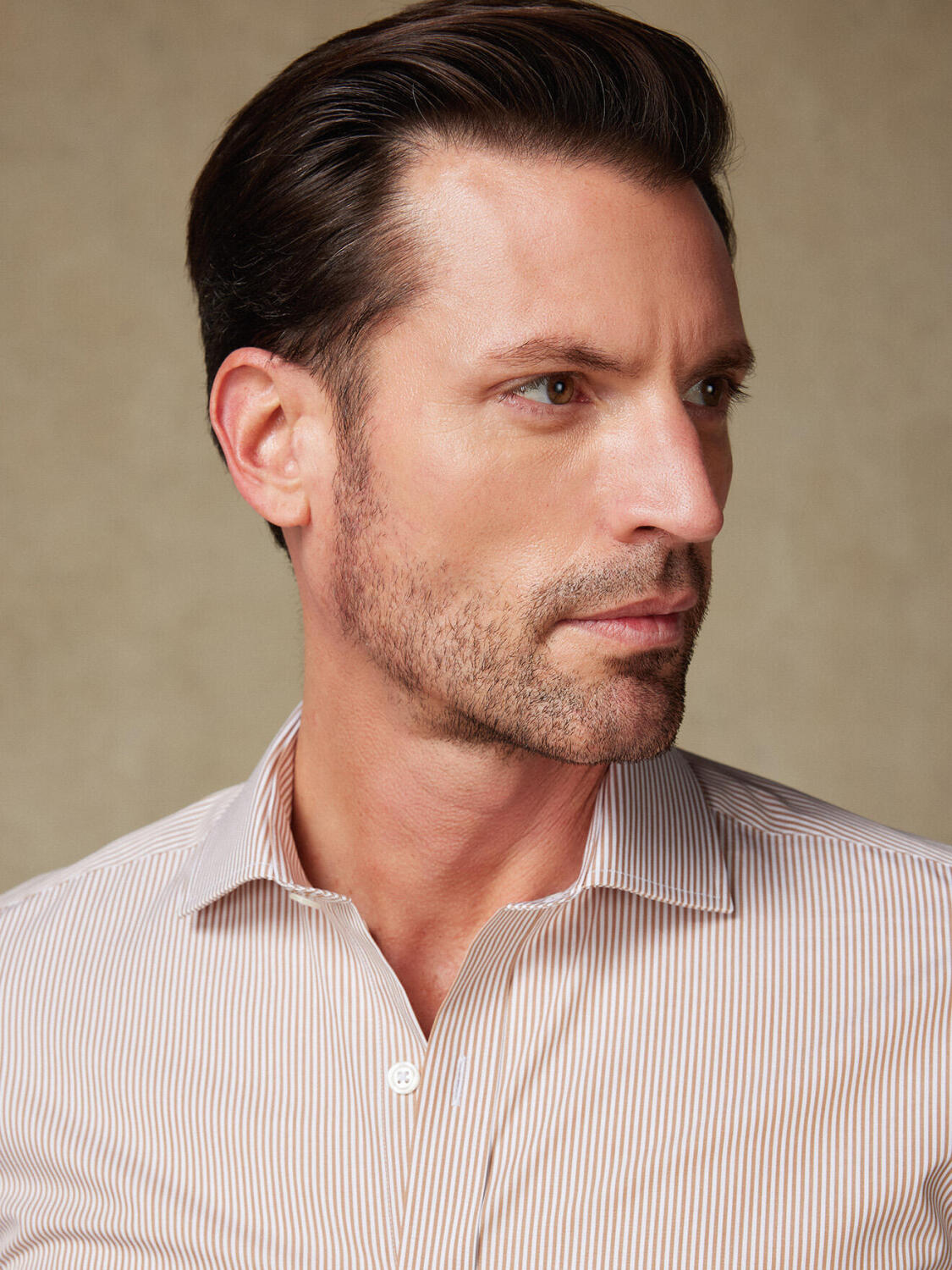 Camisa ajustada Menthon a rayas habano - Manga extra larga