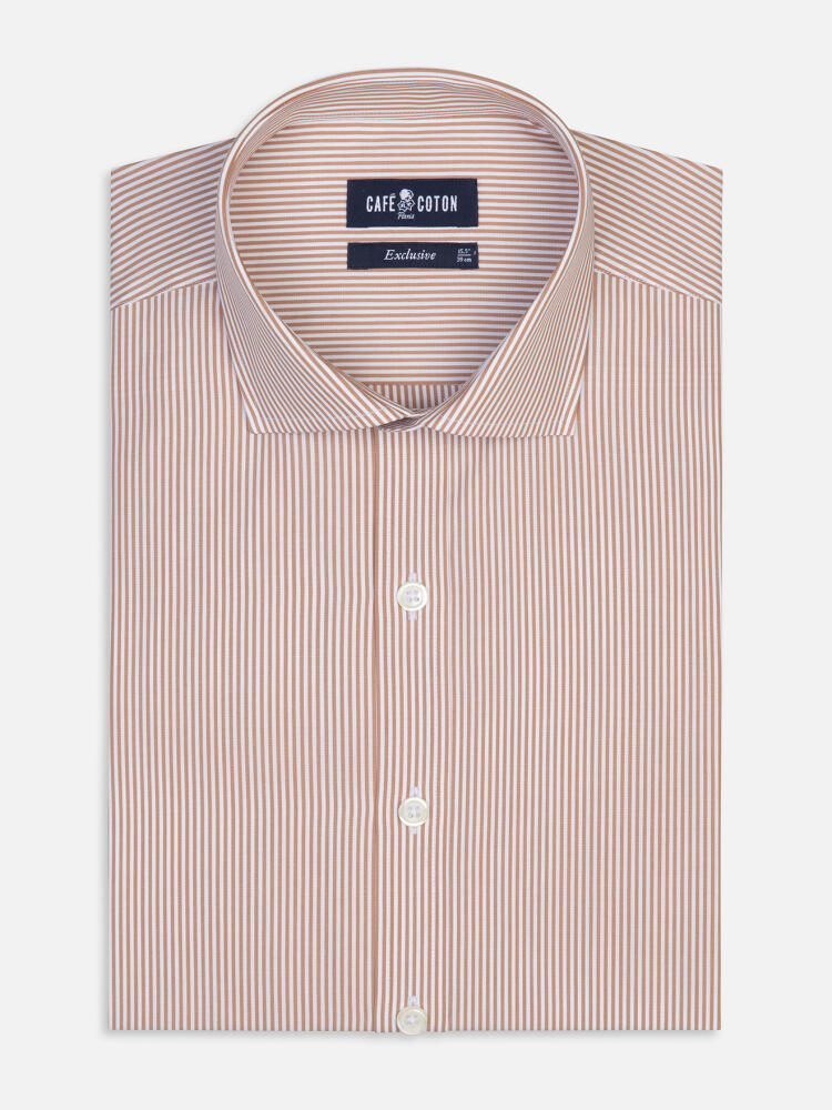 Overhemd slim Menthon met strepen havana - Extra lange mouwlengte