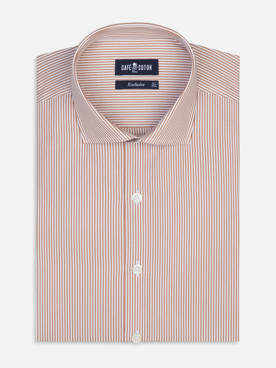 Camisa ajustada Menthon a rayas habano - Manga extra larga