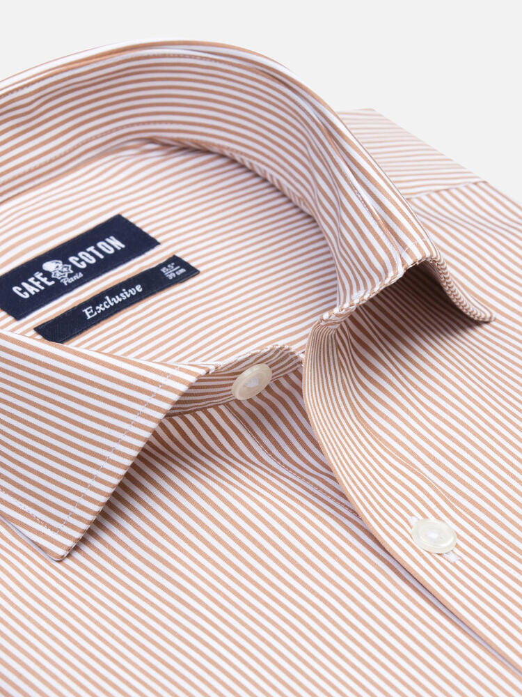 Overhemd slim Menthon met strepen havana - Extra lange mouwlengte