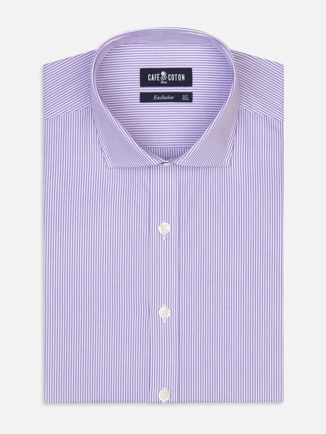 Chemise cintrée Menthon à rayures parme - Grande Longueur de Manches