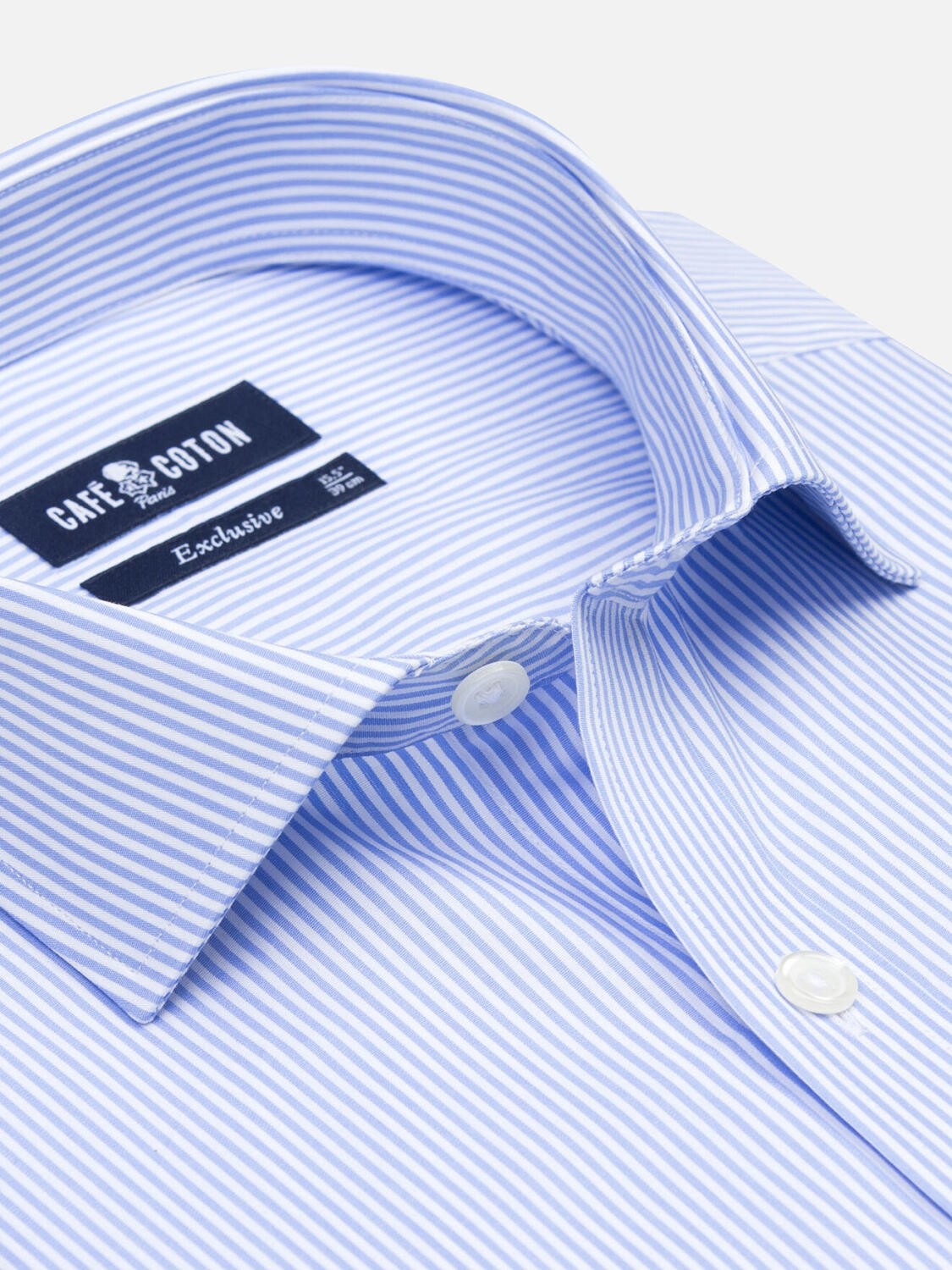 Menthon hemelsblauw gestreept Slim fit overhemd - Lange mouwen