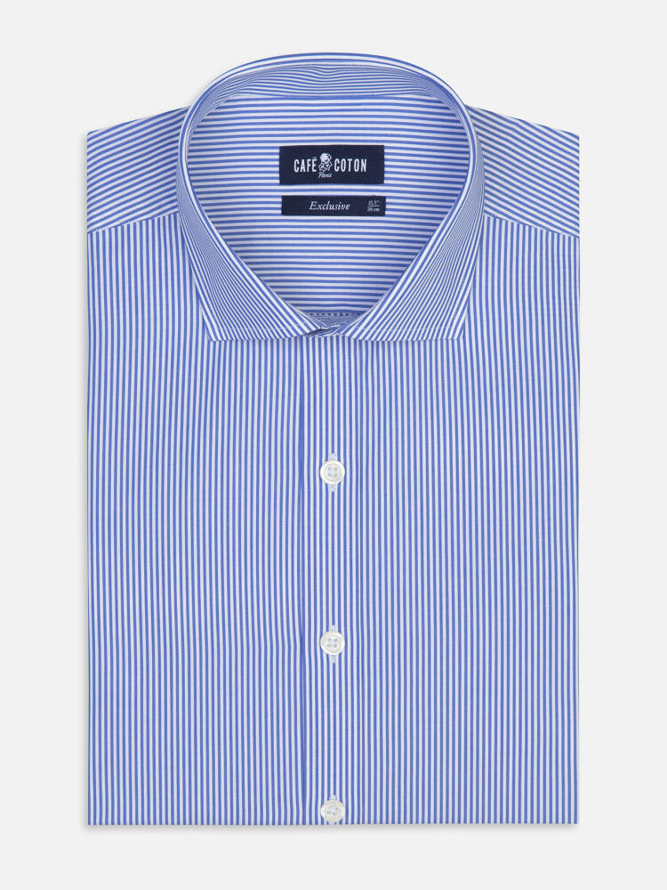 Chemise cintrée Menthon à rayures bleues - Grande longueur de manches