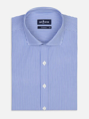 Chemise cintrée Menthon à rayures bleues - Grande longueur de manches