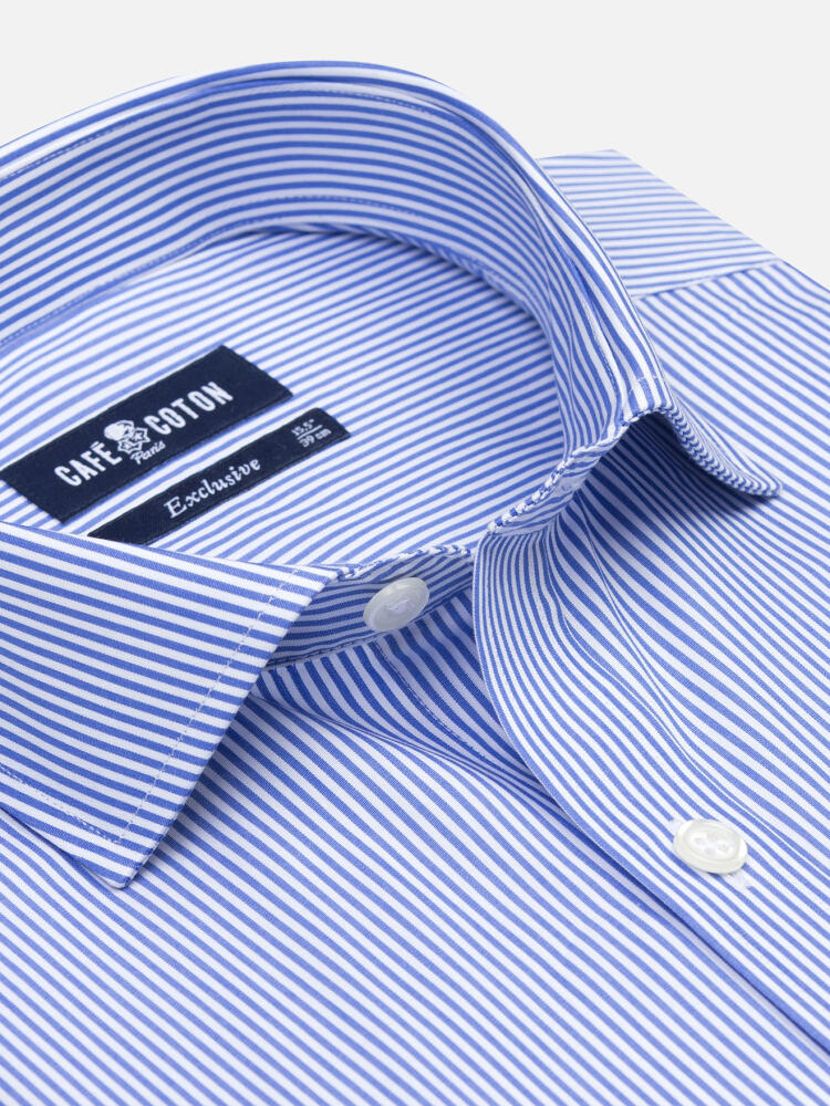 Chemise cintrée Menthon à rayures bleues - Grande longueur de manches