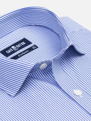 Chemise cintrée Menthon à rayures bleues - Grande longueur de manches