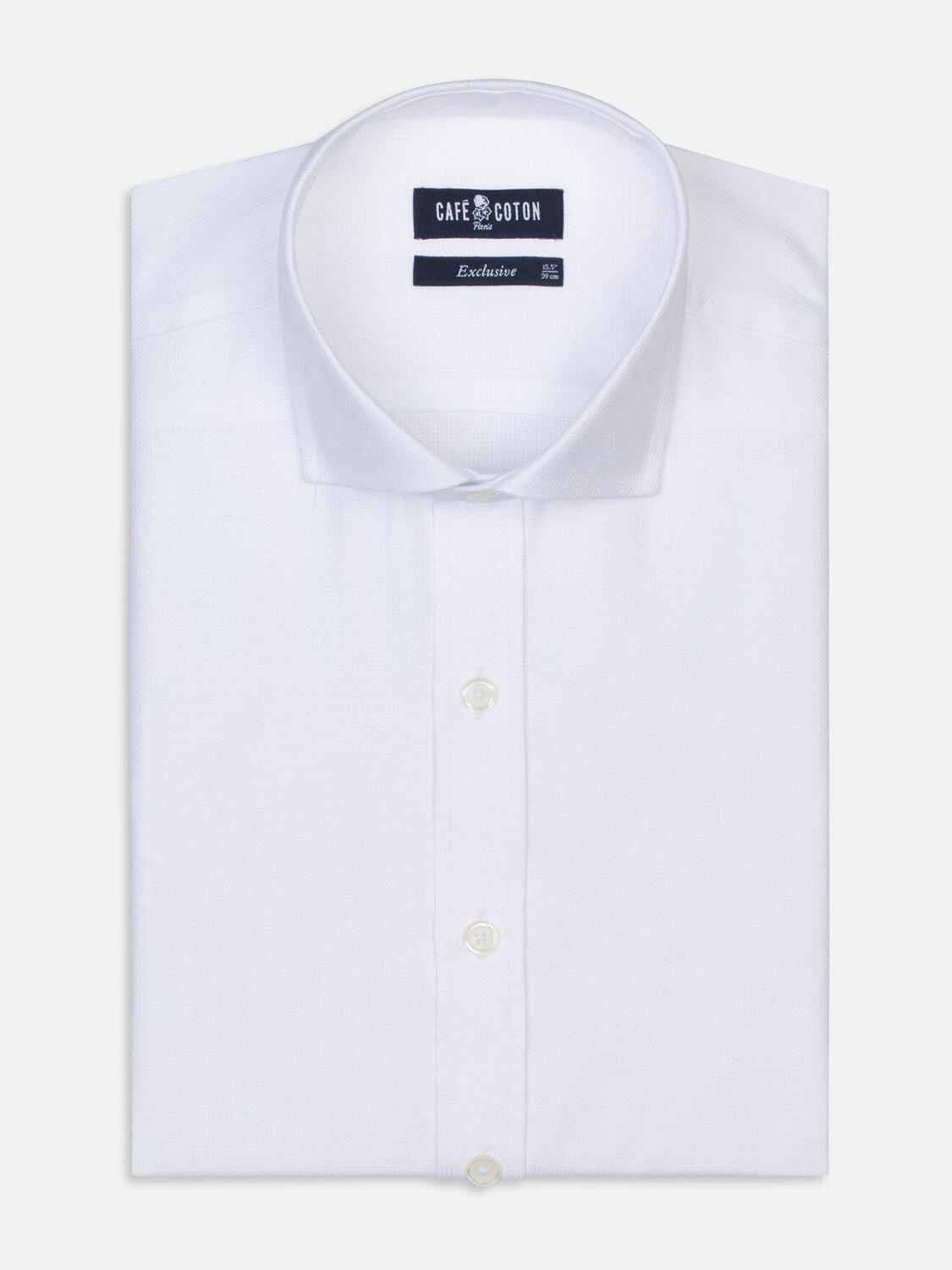 White textured slim extra long fit shirt
