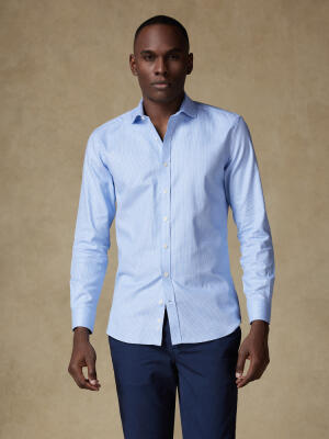 Miles slim fit shirt in sky blue basketweave   - Extra long sleeve