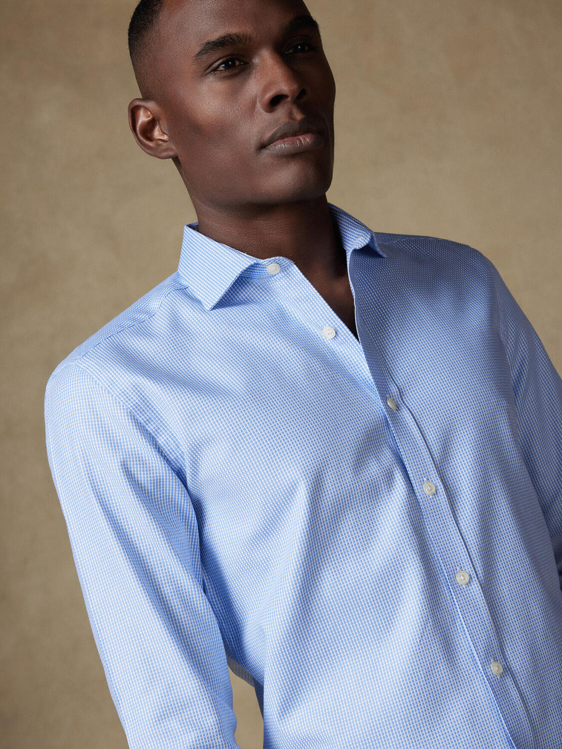 Camicia slim Miles in natté celeste - Manica extra lunga