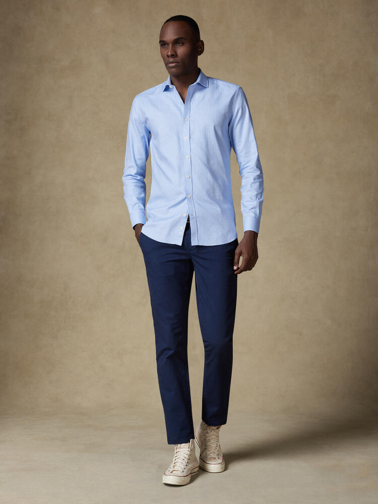 Overhemd slim Miles in basketweave lichtblauw - Extra lange mouwlengte