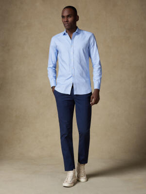 Miles slim fit shirt in sky blue basketweave   - Extra long sleeve