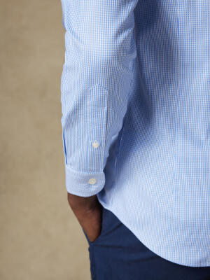 Miles slim fit shirt in sky blue basketweave   - Extra long sleeve