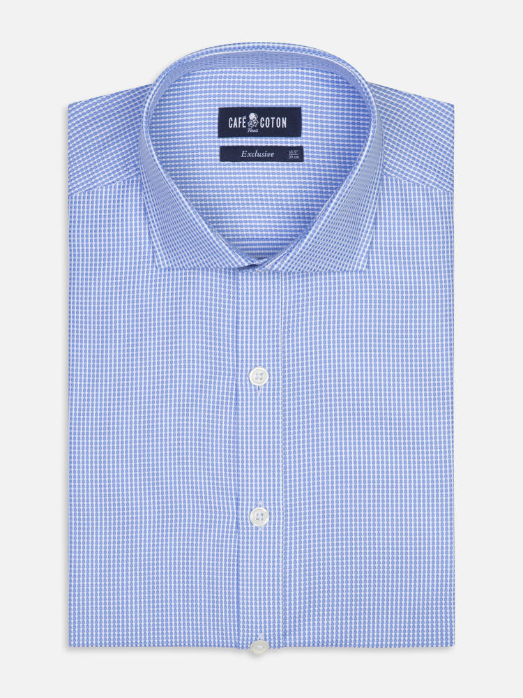 Overhemd slim Miles in basketweave lichtblauw - Extra lange mouwlengte