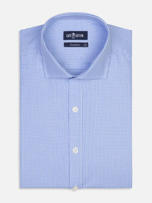 Miles slim fit shirt in sky blue basketweave   - Extra long sleeve