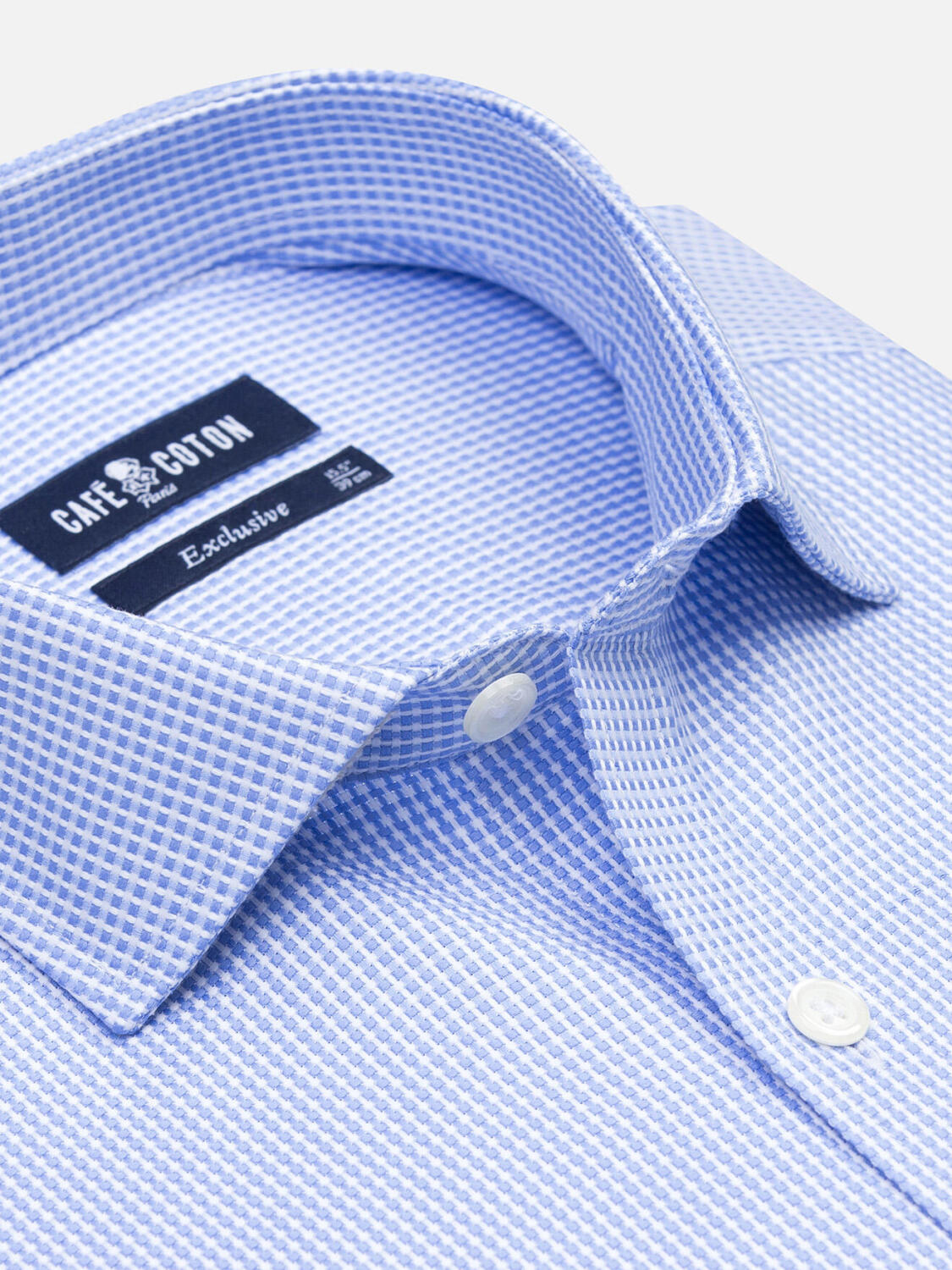 Camicia slim Miles in natté celeste - Manica extra lunga