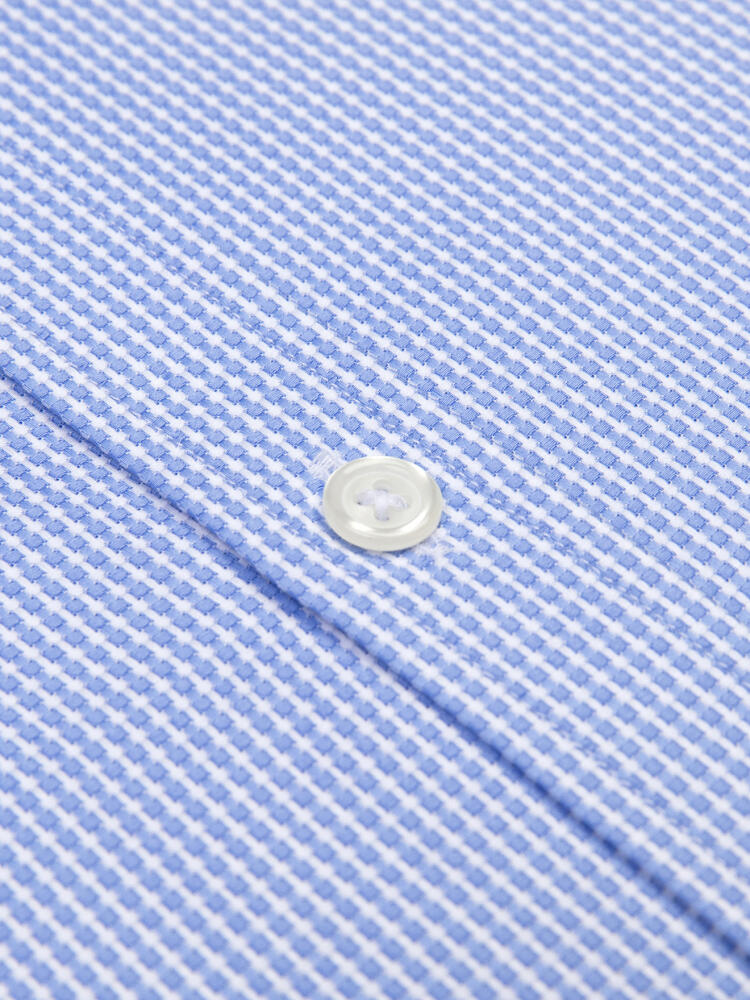 Overhemd slim Miles in basketweave lichtblauw - Extra lange mouwlengte