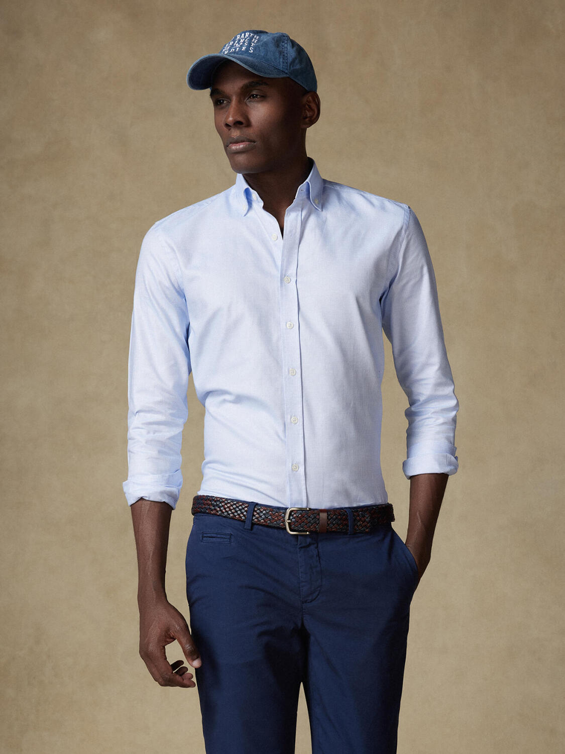 Hemels gevlochten Slim fit overhemd - Lange mouwen