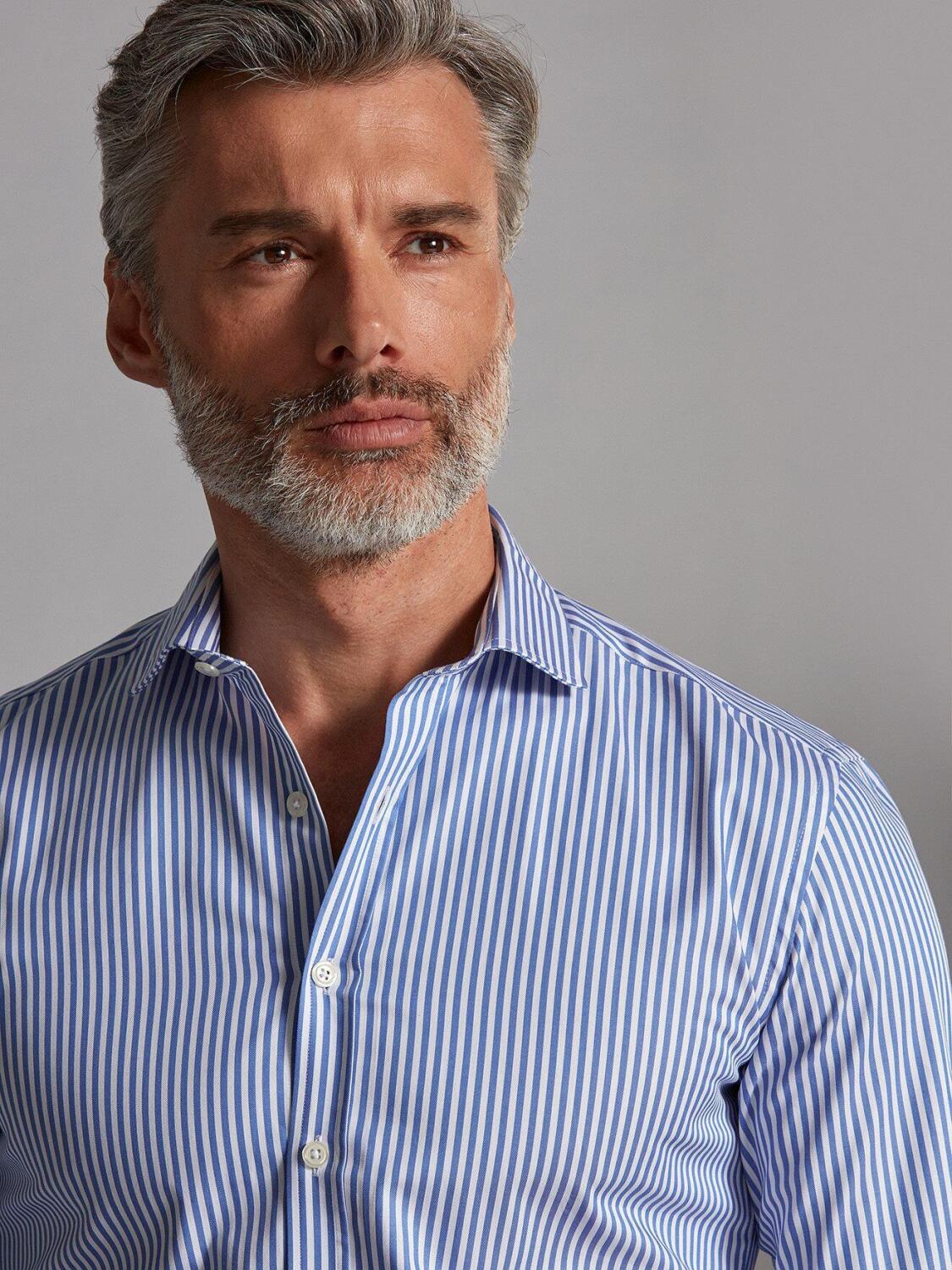 Chemise cintr&eacute;e Nick &agrave; rayures bleues - Grande Longueur de Manches