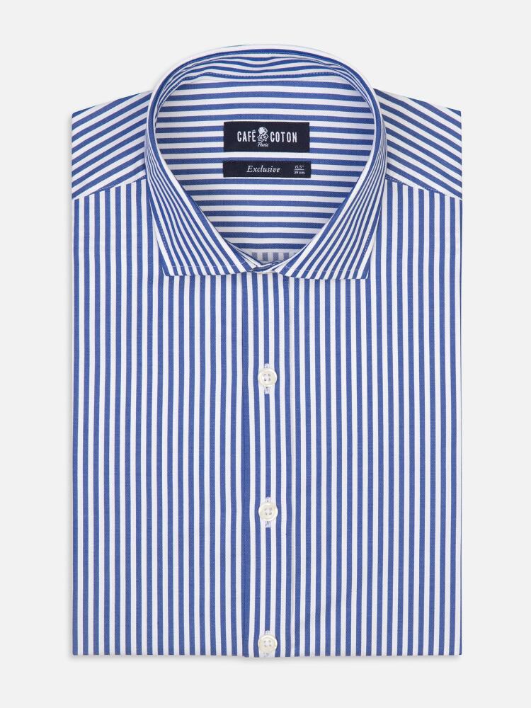 Nick navy blue striped slim fit shirt - Extra long sleeves