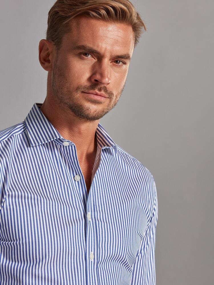 Nick navy blue striped slim fit shirt - Extra long sleeves