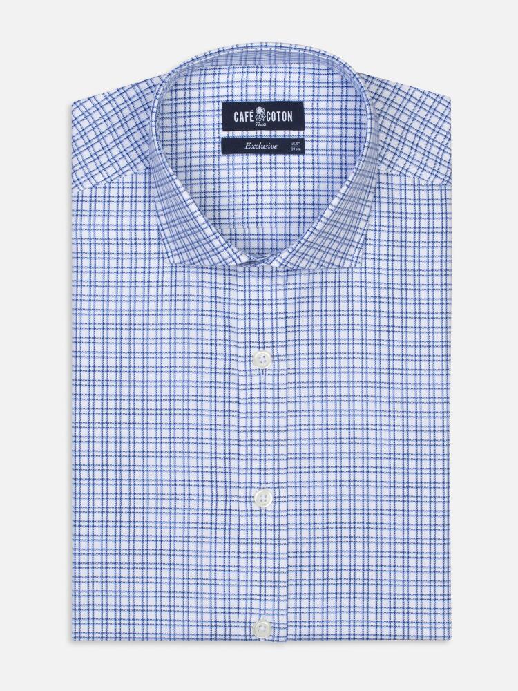 White checks blue twill slim extra long fit shirt