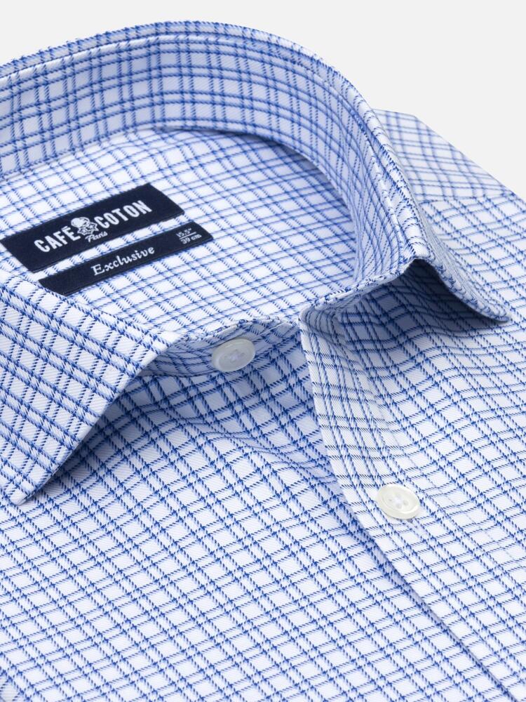 White checks blue twill slim extra long fit shirt