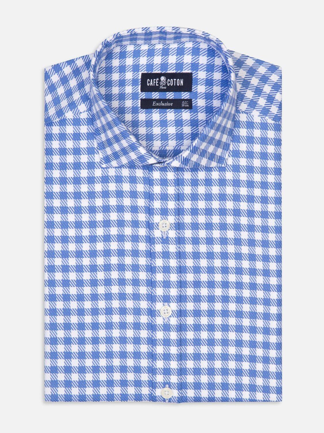 Phil sky blue checked slim fit shirt - Extra long sleeves