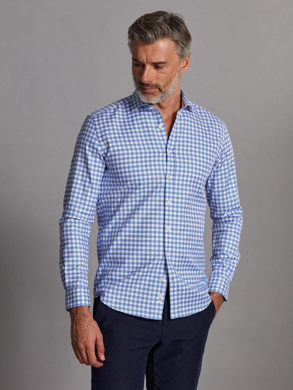 Phil sky blue checked slim fit shirt - Extra long sleeves