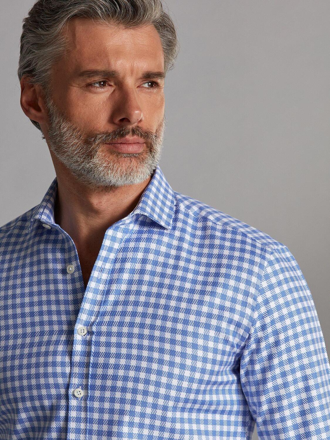 Phil sky blue checked slim fit shirt - Extra long sleeves