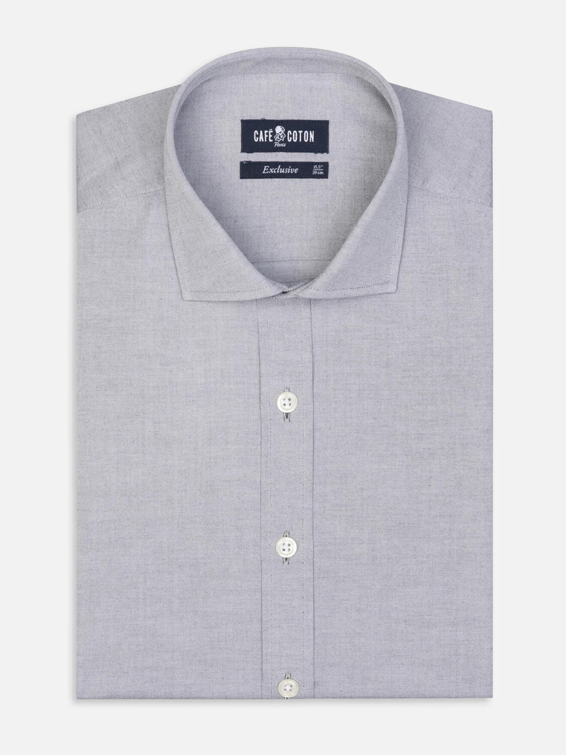 Chemise cintrée en pin point grise - Grande Longueur de Manches