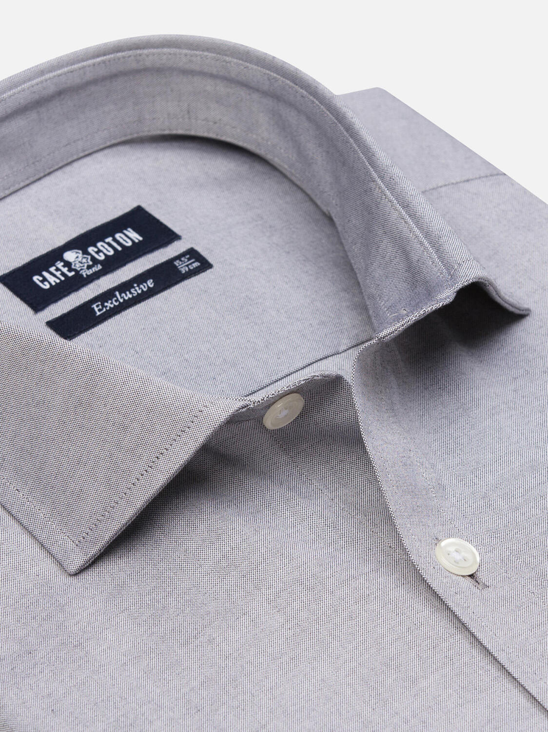 Chemise cintrée en pin point grise - Grande Longueur de Manches