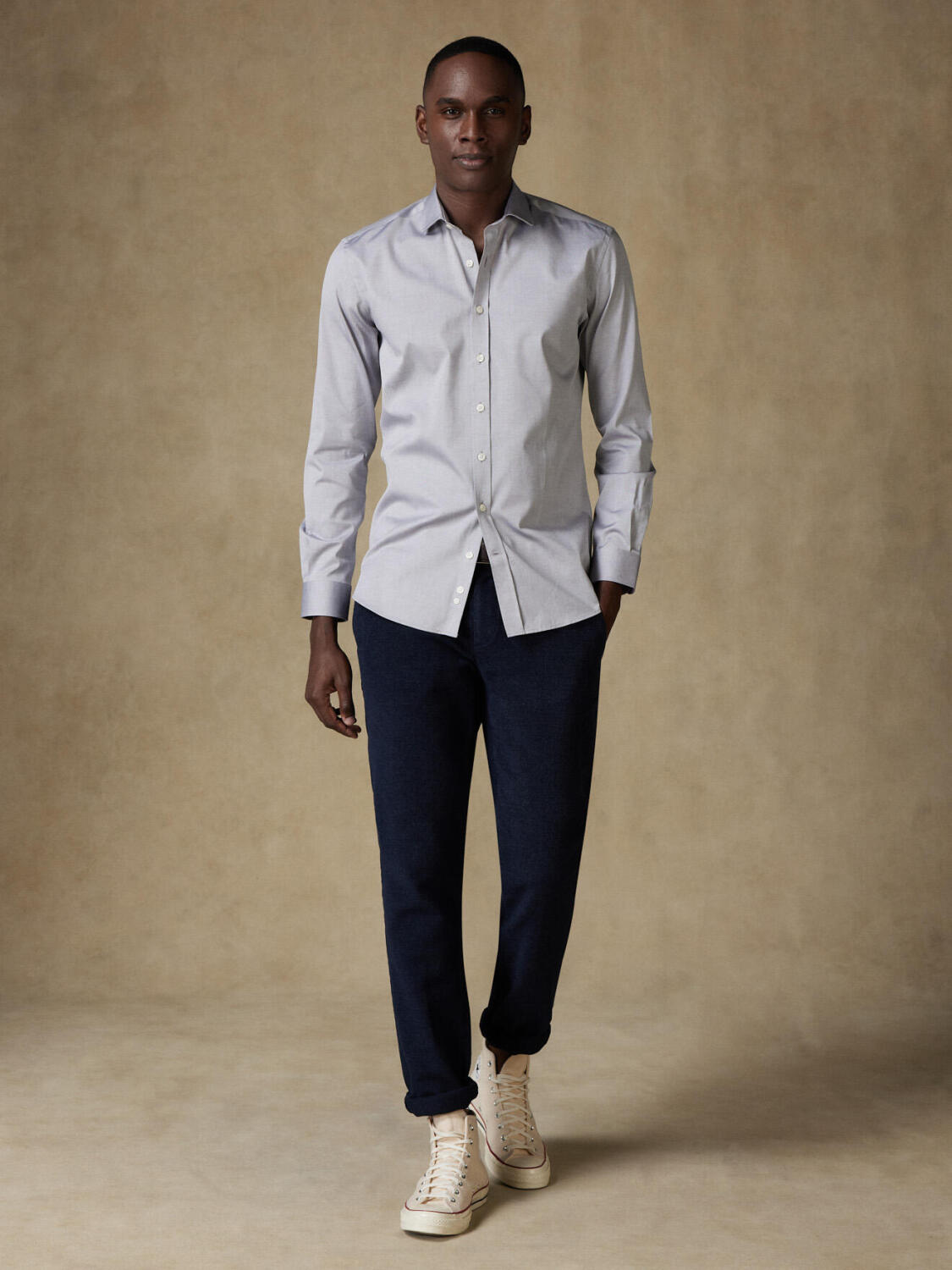 Chemise cintrée en pin point grise - Grande Longueur de Manches