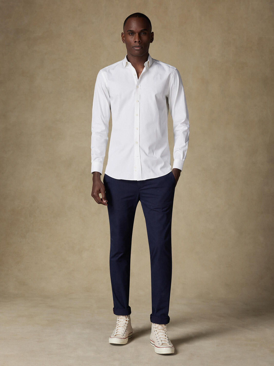 Chemise cintrée en pin point ivoire - Grande Longueur de Manches