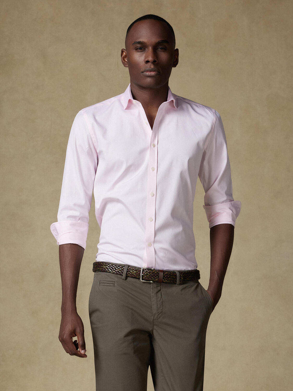 Camicia slim fit a punta rosa - Manica Lunga