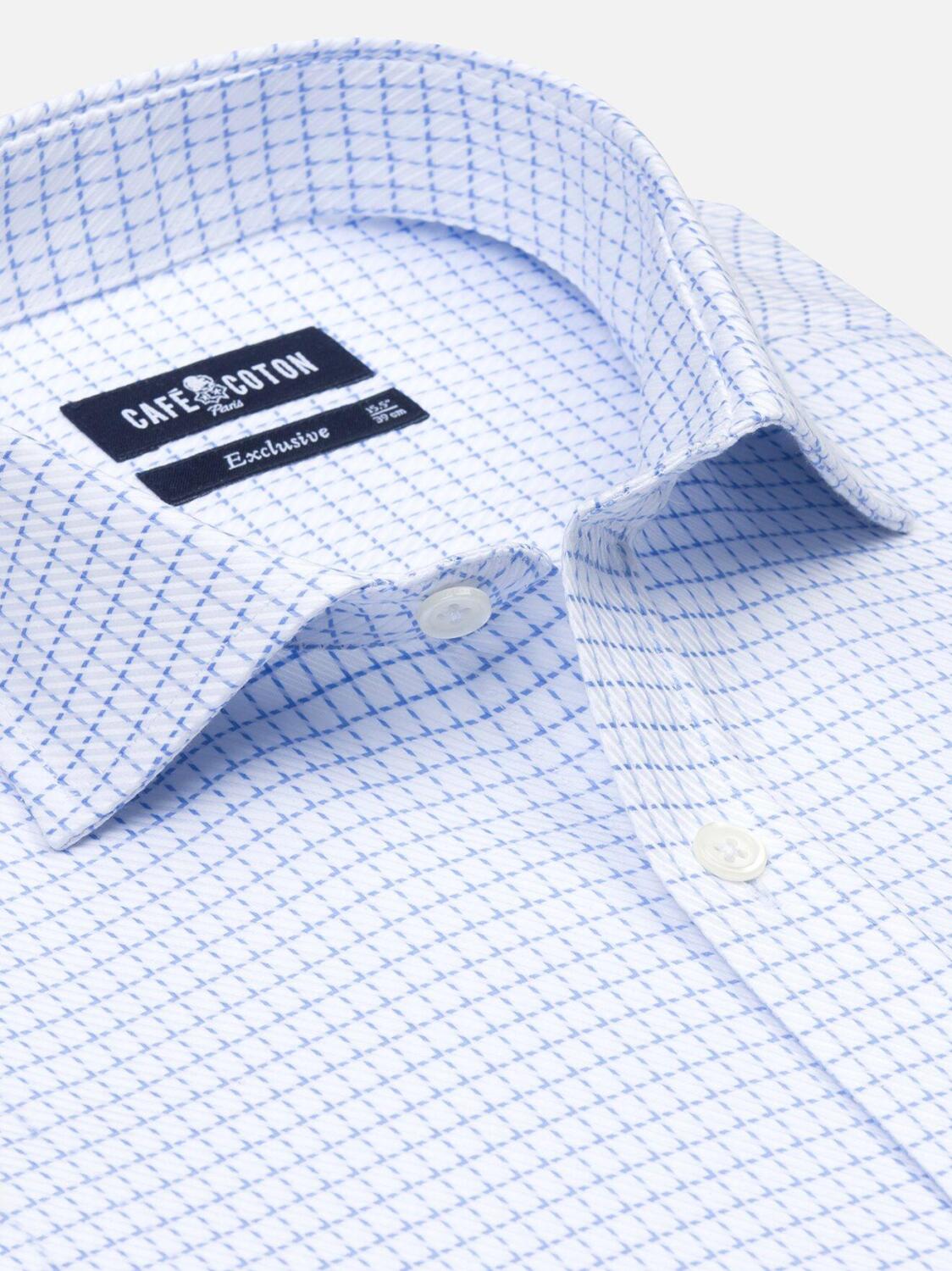 Blue sky checks twill slim extra long fit shirt