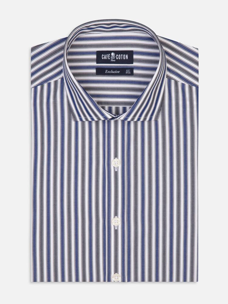 Chemise cintrée Robin à rayures marine et grises - Grande Longueur de Manches