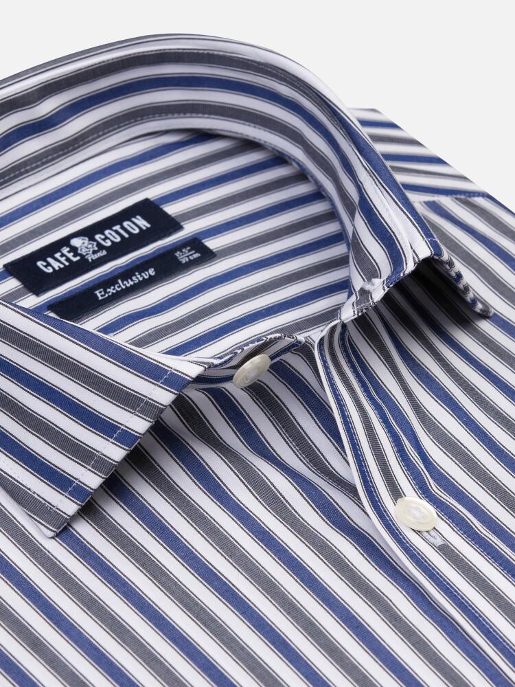 Robin navy blue striped slim fit shirt - Extra long sleeves