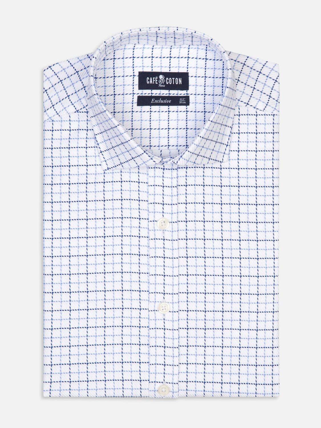 Chemise cintrée Sean à carreaux marine et ciel - Grande Longueur de Manches