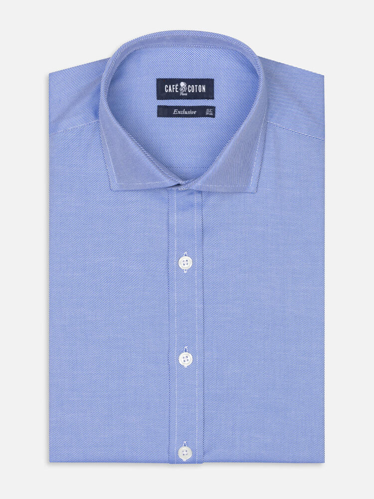 Blauw keperstof slim fit overhemd - Extra lange mouwen