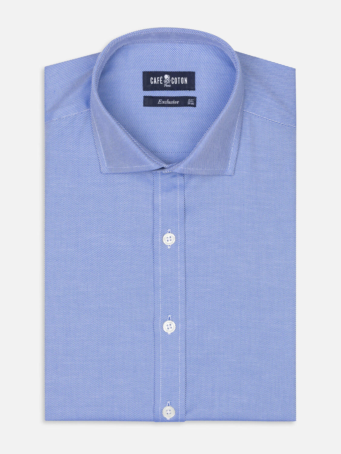 Chemise cintr&eacute;e en twill bleu - Grande longueur de manche